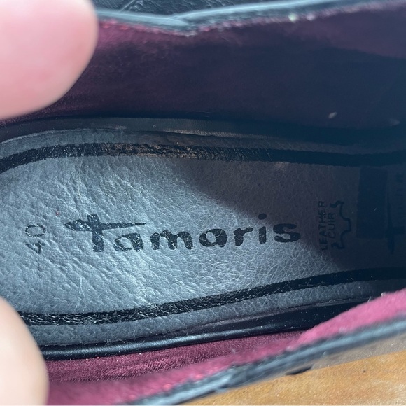 Tamaris low black Lace Up Leather Bootie Sz 40 US 8.5 - Picture 5 of 6